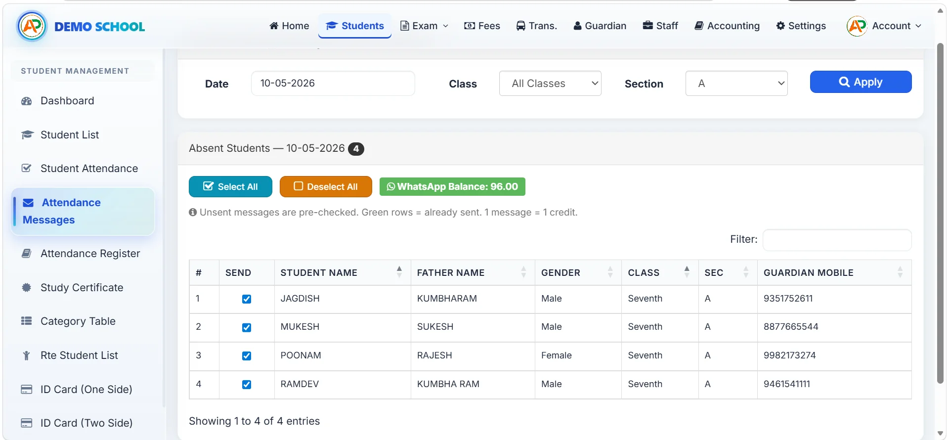 Parent Alerts on Apna School mobile app
