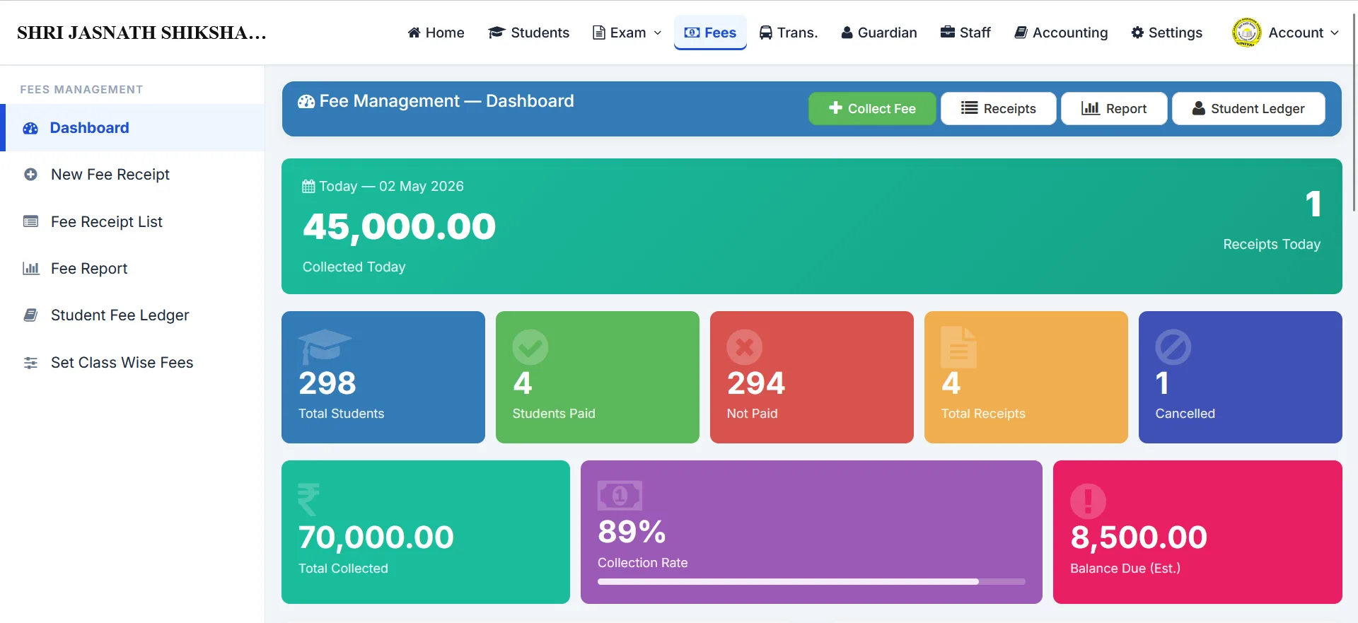 Apna School fee dashboard