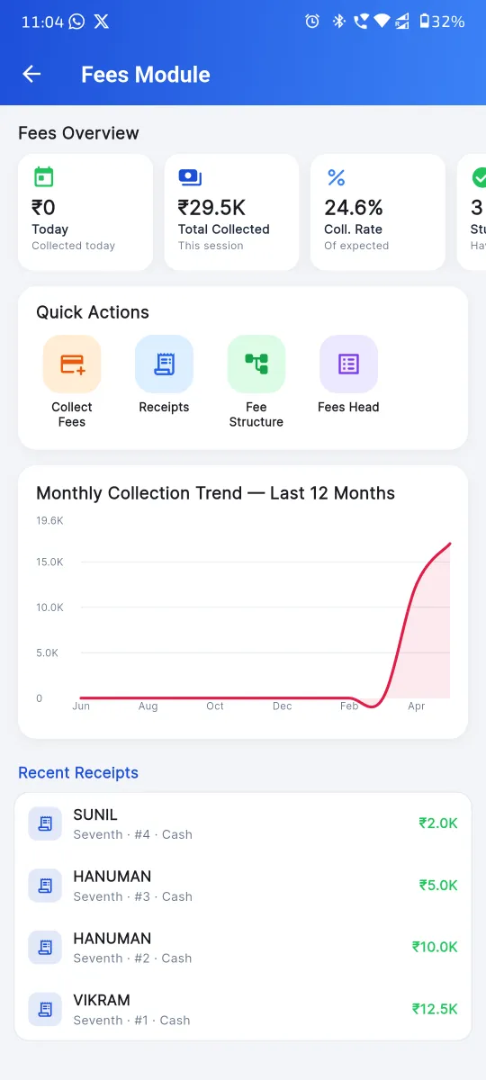 Fee collection on Apna School mobile app