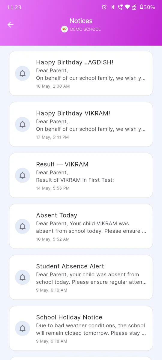 School info on parent app