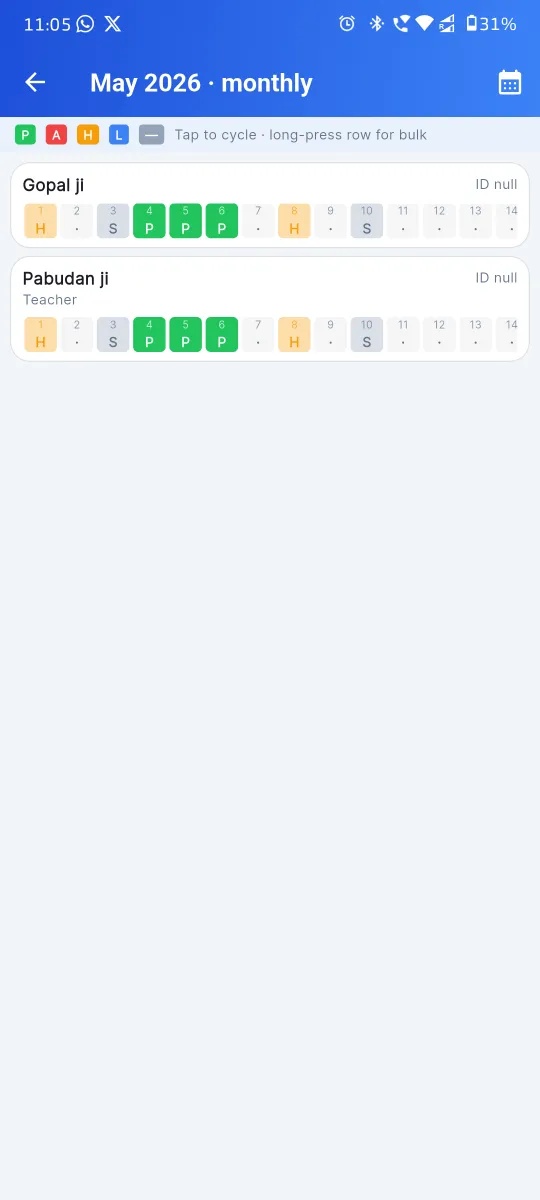 Staff attendance on Apna School mobile app